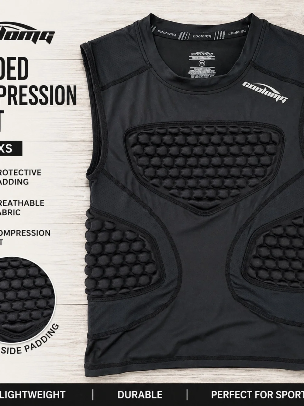 COOLOMG Padded Compression Protective Vest XS Black